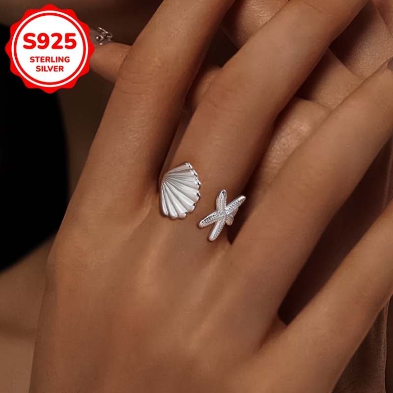 Marine Creatures Women's Ring with Shells & Starfish, 925 Silvery 2g